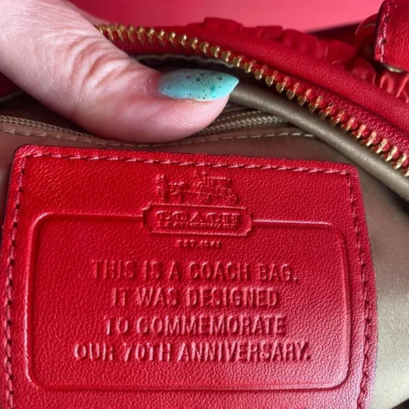 70th Anniversary Coach Festive Red Chevron Nylon Quilted Satchel Vday or Holiday - Picture 10 of 10